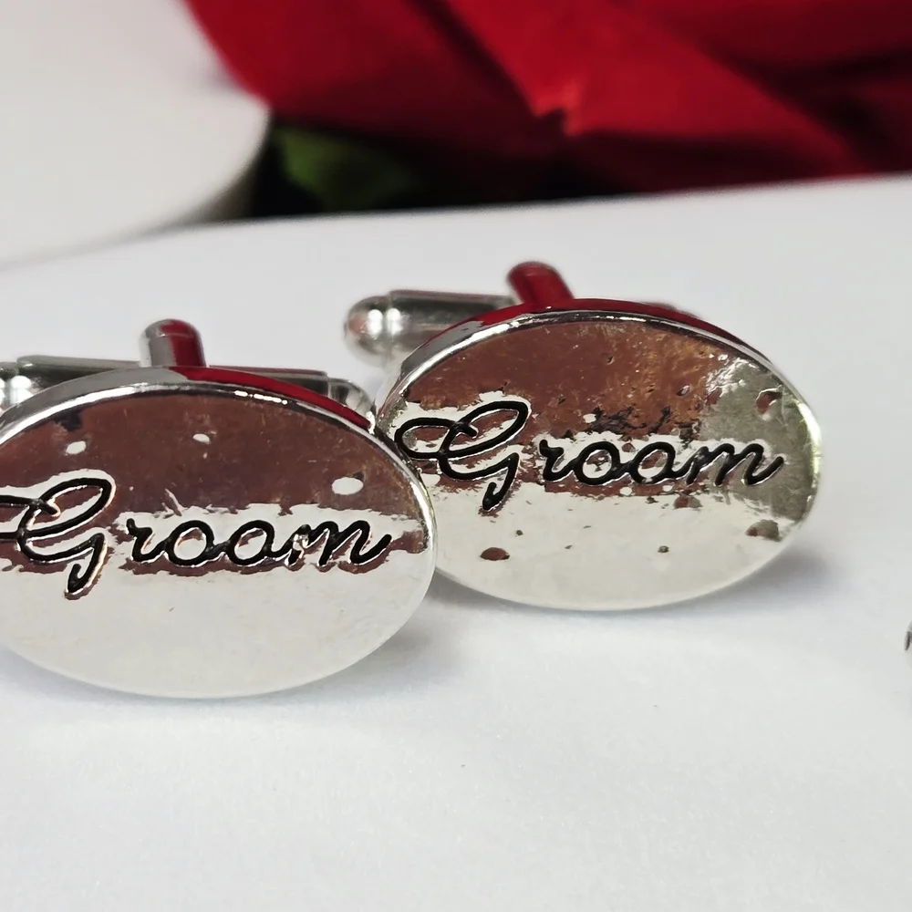 Bridal Wedding Party Cufflinks Set Groom Best Man Groomsmen Silver Oval Formal